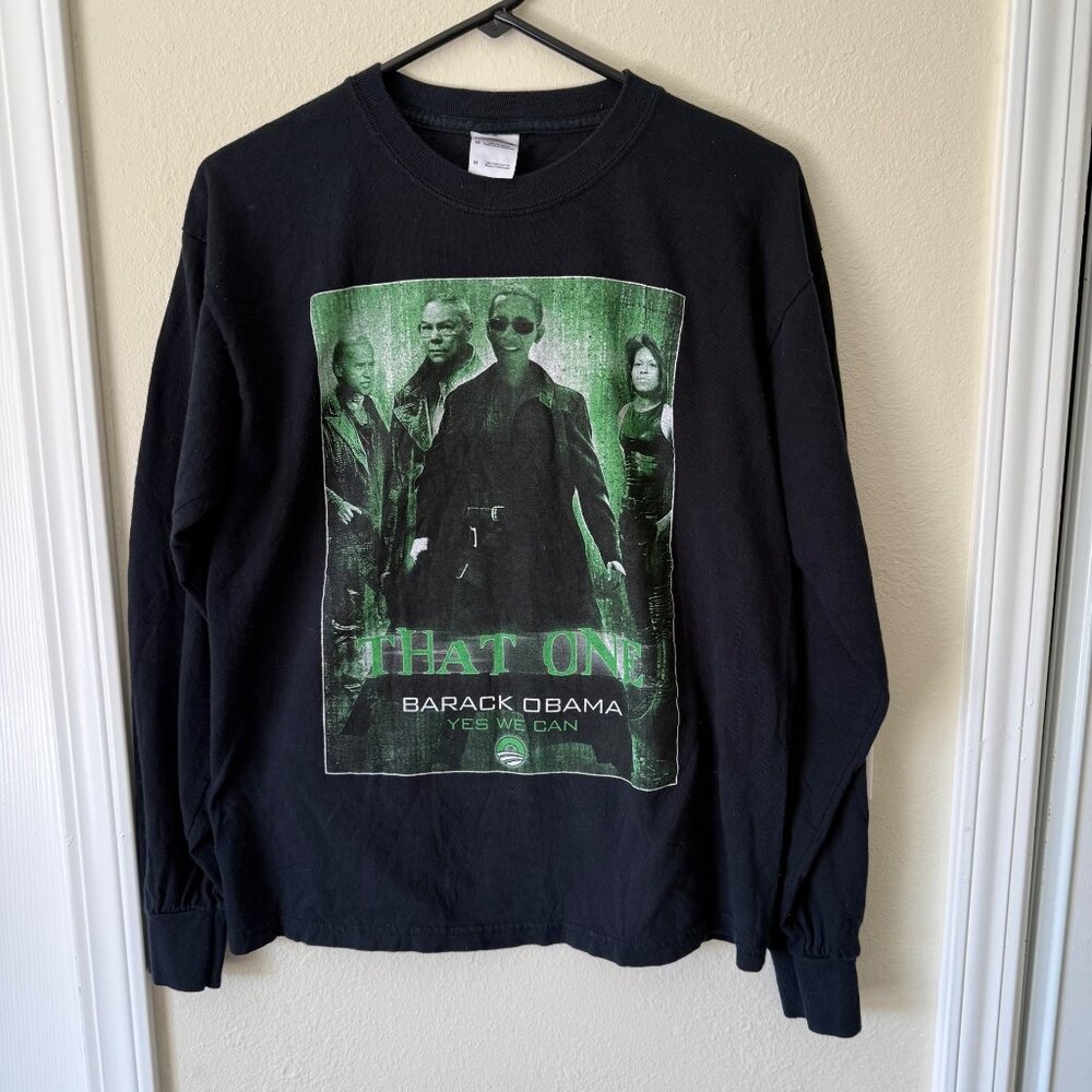 President Obama Matrix Parody Long Sleeve Black Tee Shirt Sz M